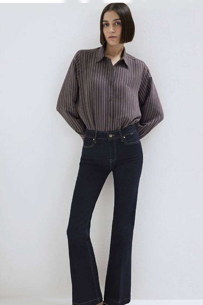 Kadın Uzun Kollu Dokuma Gömlek 1211373-91534 Mor 