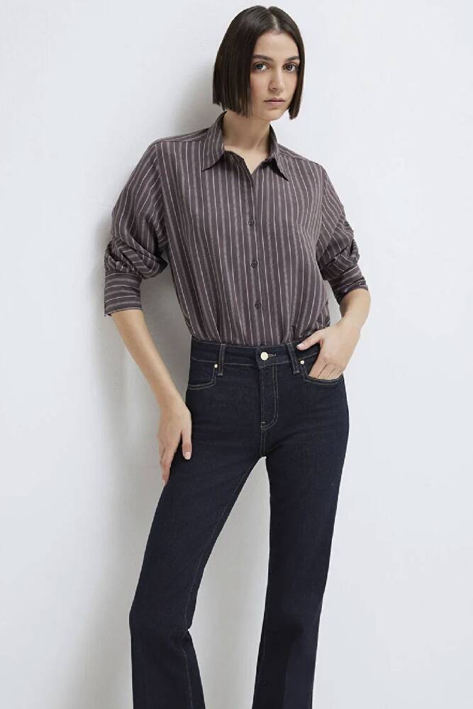 Kadın Uzun Kollu Dokuma Gömlek 1211373-91534 Mor 