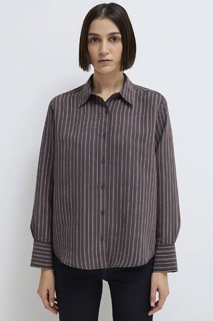 Kadın Uzun Kollu Dokuma Gömlek 1211373-91534 Mor (3)