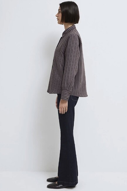 Kadın Uzun Kollu Dokuma Gömlek 1211373-91534 Mor - Thumbnail