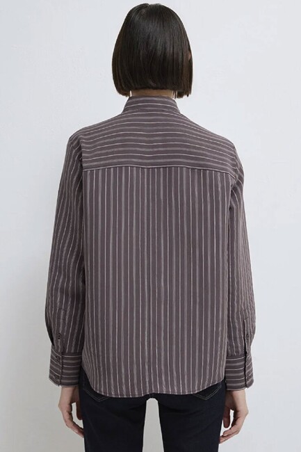 Kadın Uzun Kollu Dokuma Gömlek 1211373-91534 Mor - Thumbnail