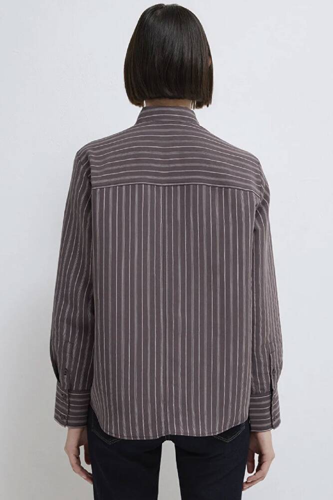 Kadın Uzun Kollu Dokuma Gömlek 1211373-91534 Mor 