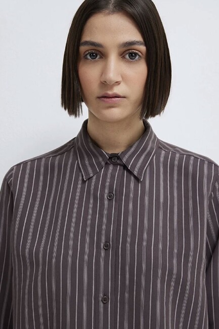 Kadın Uzun Kollu Dokuma Gömlek 1211373-91534 Mor - Thumbnail