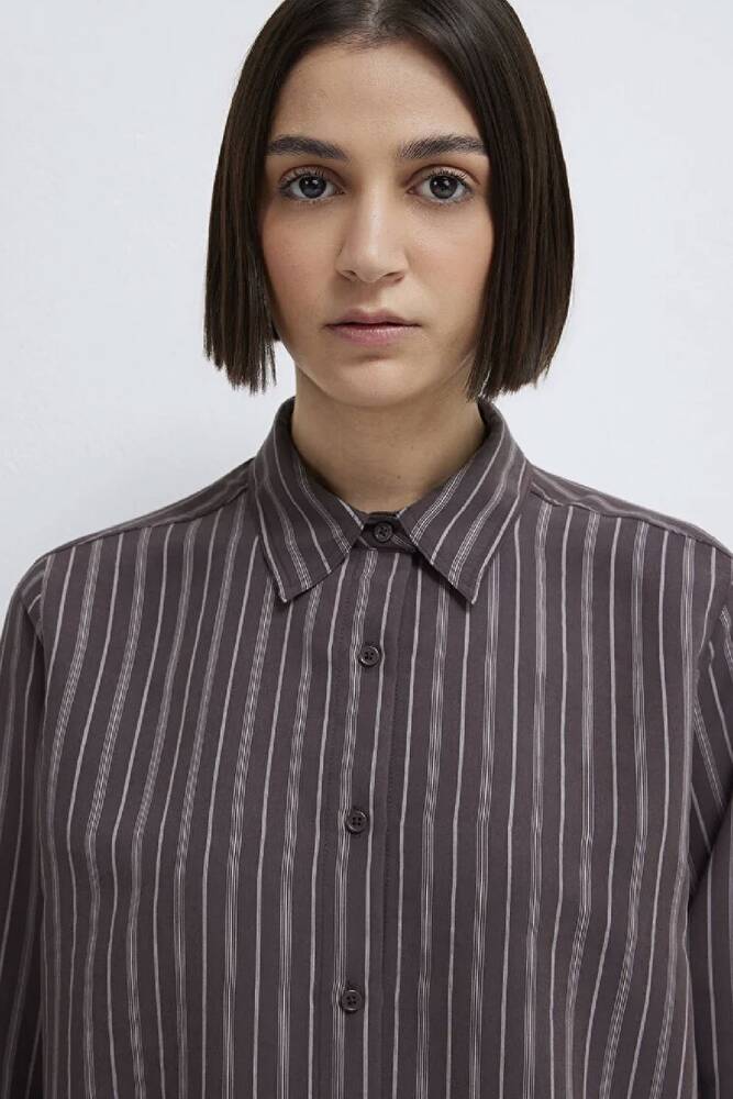 Kadın Uzun Kollu Dokuma Gömlek 1211373-91534 Mor 