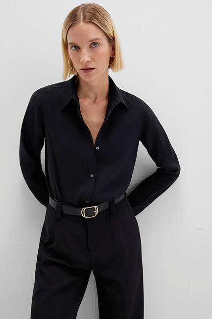 Kadın Uzun Kollu Dokuma Gömlek 1211374-900 Siyah (1)