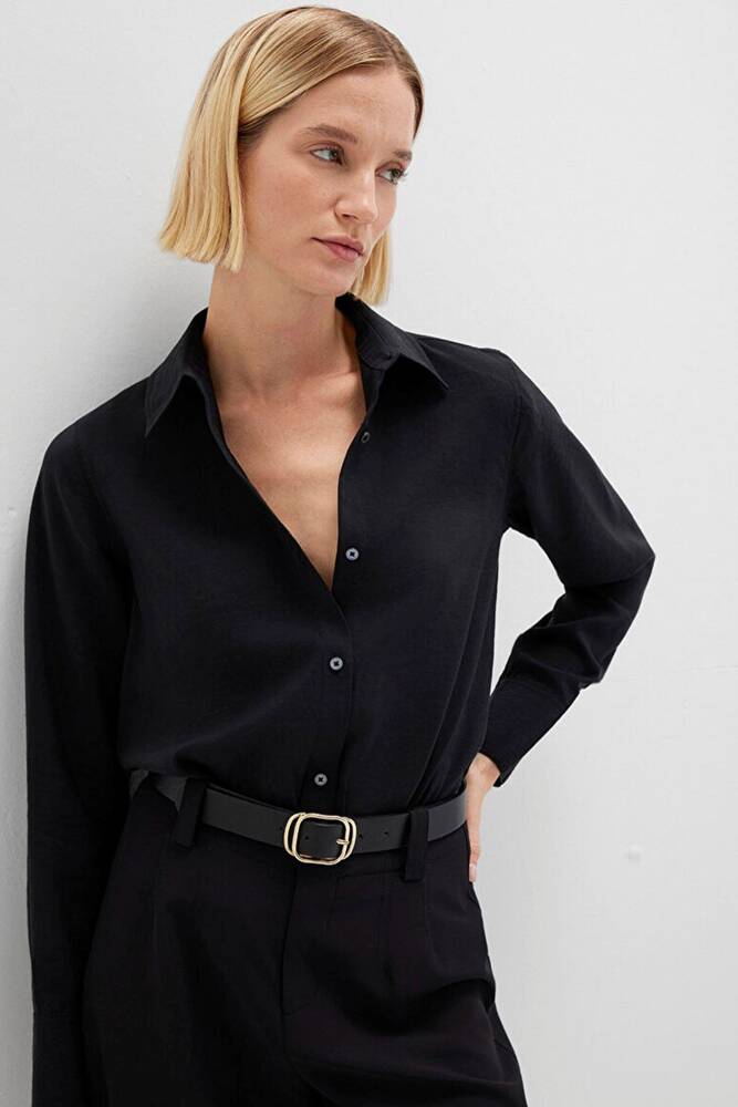 Kadın Uzun Kollu Dokuma Gömlek 1211374-900 Siyah 