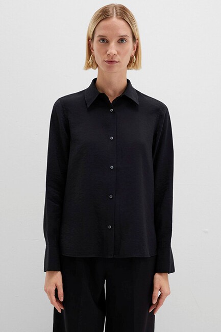 Kadın Uzun Kollu Dokuma Gömlek 1211374-900 Siyah - Thumbnail