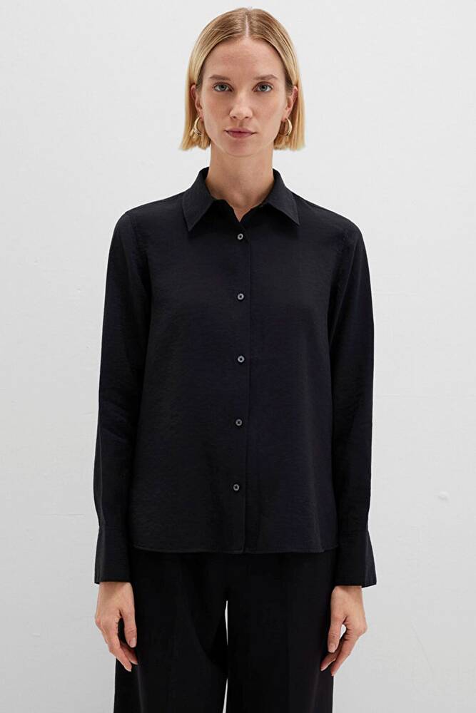 Kadın Uzun Kollu Dokuma Gömlek 1211374-900 Siyah 
