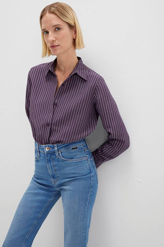 Kadın Uzun Kollu Dokuma Gömlek 1211374-91373 Mor 
