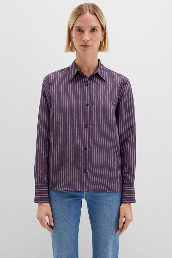 Kadın Uzun Kollu Dokuma Gömlek 1211374-91373 Mor 
