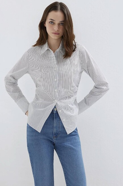 Kadın Uzun Kollu Dokuma Gömlek 1211378-91377 Beyaz (1)