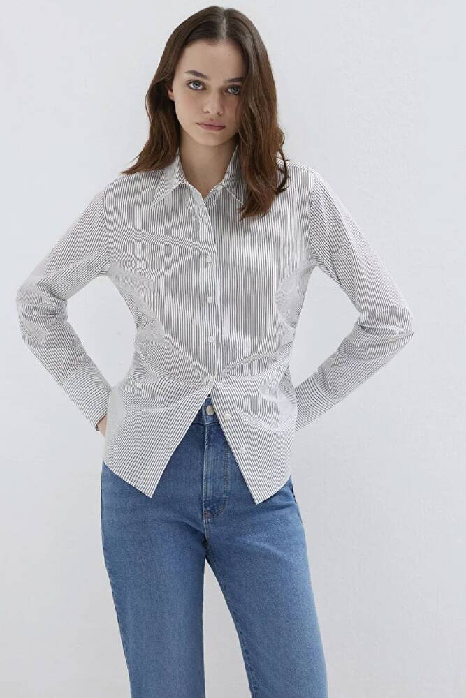 Kadın Uzun Kollu Dokuma Gömlek 1211378-91377 Beyaz 