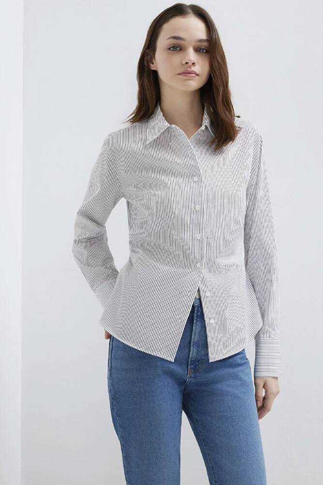 Kadın Uzun Kollu Dokuma Gömlek 1211378-91377 Beyaz 
