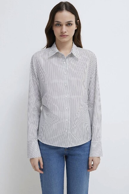 Kadın Uzun Kollu Dokuma Gömlek 1211378-91377 Beyaz (3)