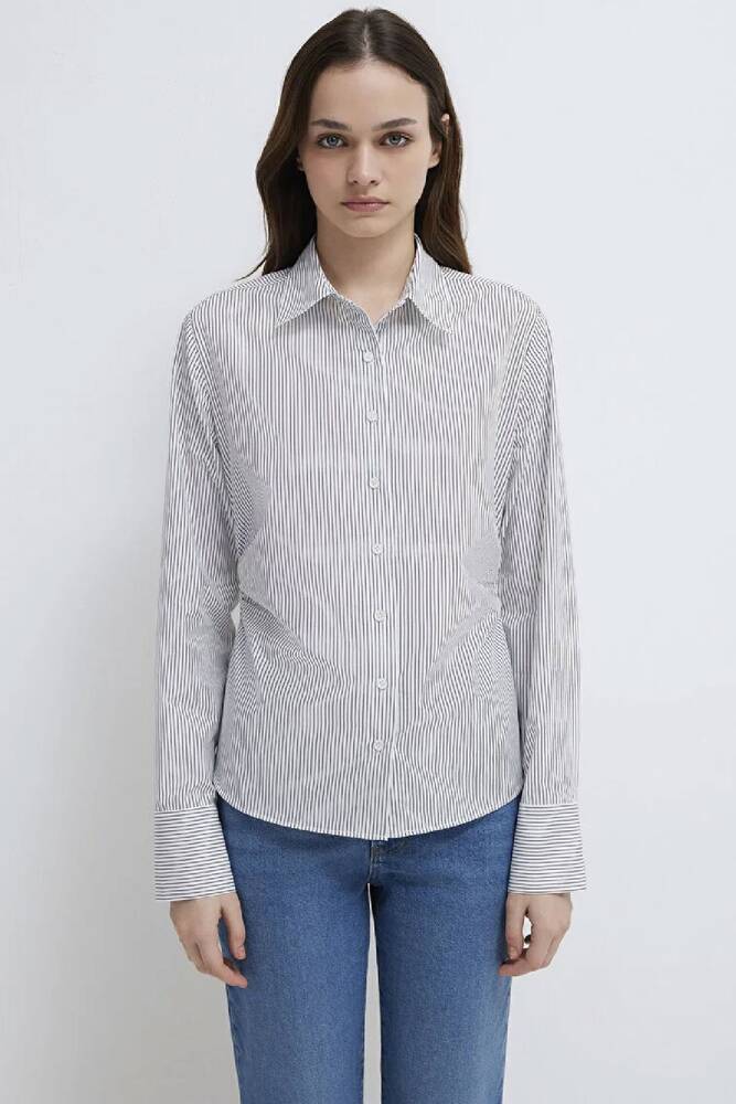 Kadın Uzun Kollu Dokuma Gömlek 1211378-91377 Beyaz 