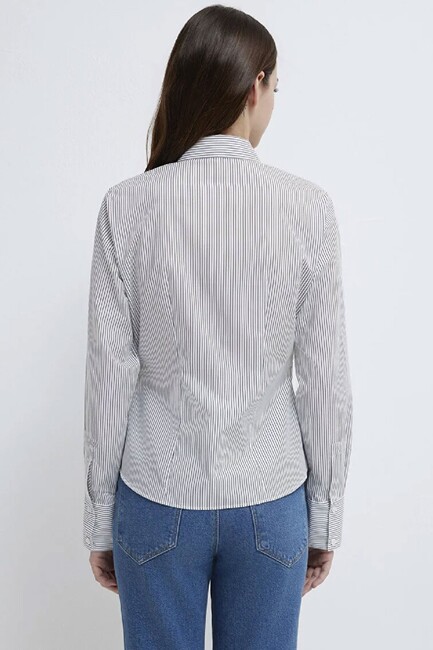 Kadın Uzun Kollu Dokuma Gömlek 1211378-91377 Beyaz - Thumbnail