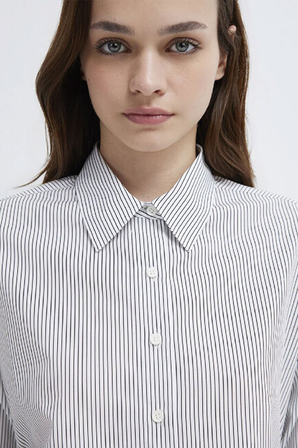 Kadın Uzun Kollu Dokuma Gömlek 1211378-91377 Beyaz - Thumbnail