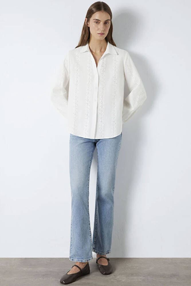 Kadın Uzun Kollu Dokuma Gömlek 1211380-70057 Ekru 