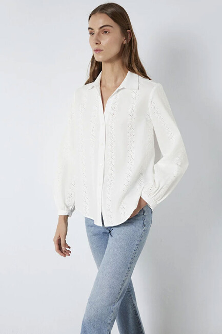 Kadın Uzun Kollu Dokuma Gömlek 1211380-70057 Ekru (2)