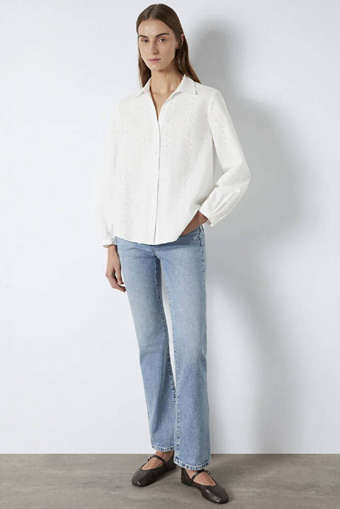 Kadın Uzun Kollu Dokuma Gömlek 1211380-70057 Ekru 