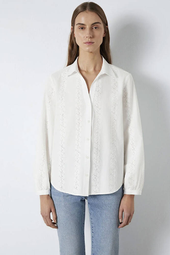 Kadın Uzun Kollu Dokuma Gömlek 1211380-70057 Ekru 