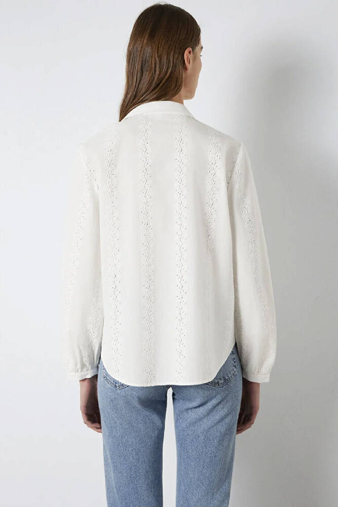 Kadın Uzun Kollu Dokuma Gömlek 1211380-70057 Ekru 