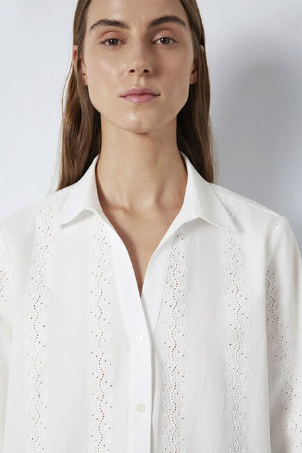 Kadın Uzun Kollu Dokuma Gömlek 1211380-70057 Ekru - Thumbnail