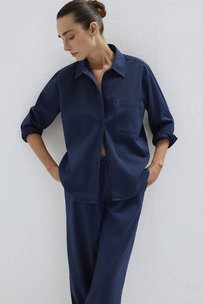 Kadın Uzun Kollu Dokuma Gömlek 1211385-70497 Lacivert 