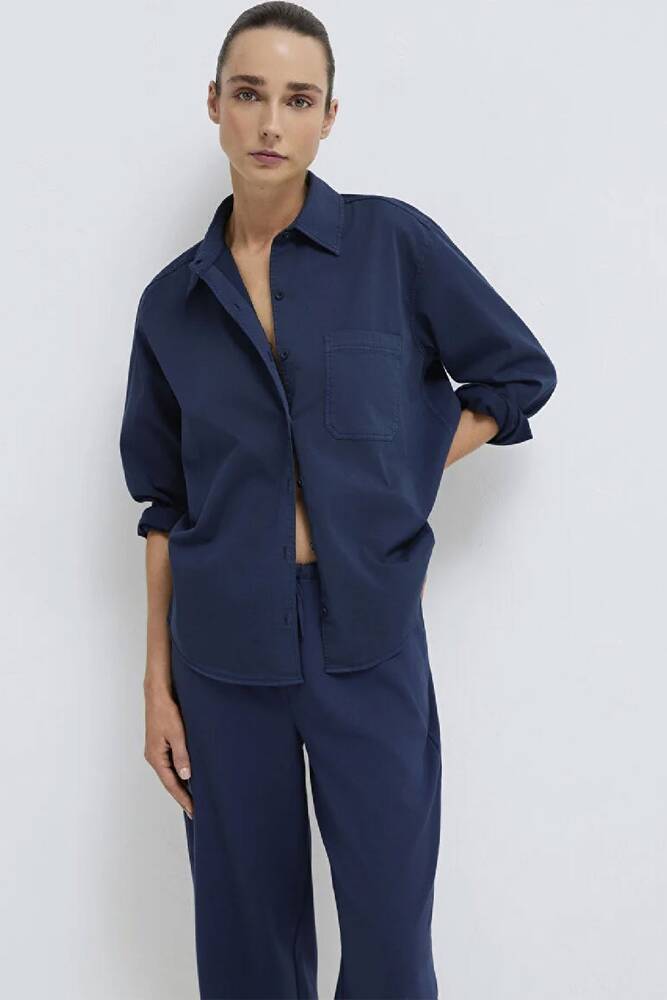 Kadın Uzun Kollu Dokuma Gömlek 1211385-70497 Lacivert 