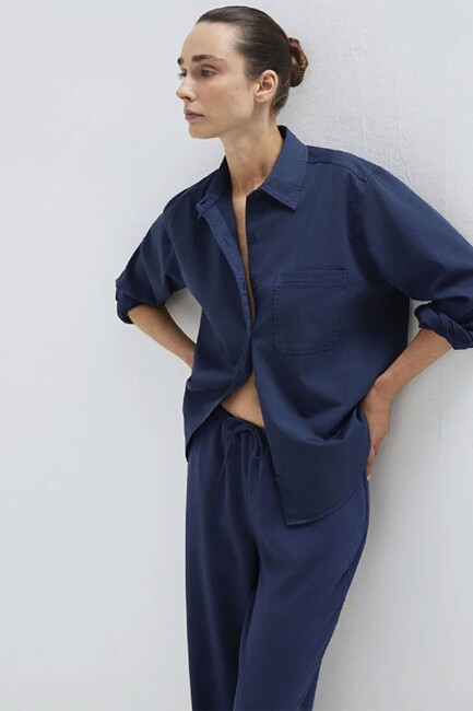 Kadın Uzun Kollu Dokuma Gömlek 1211385-70497 Lacivert (3)