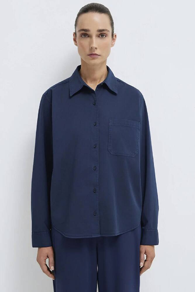 Kadın Uzun Kollu Dokuma Gömlek 1211385-70497 Lacivert 