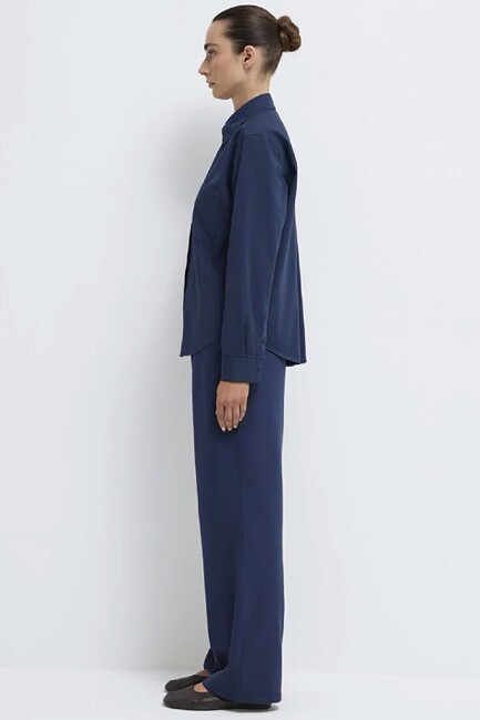 Kadın Uzun Kollu Dokuma Gömlek 1211385-70497 Lacivert - Thumbnail