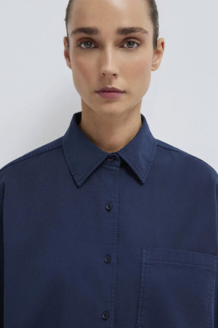 Kadın Uzun Kollu Dokuma Gömlek 1211385-70497 Lacivert - Thumbnail