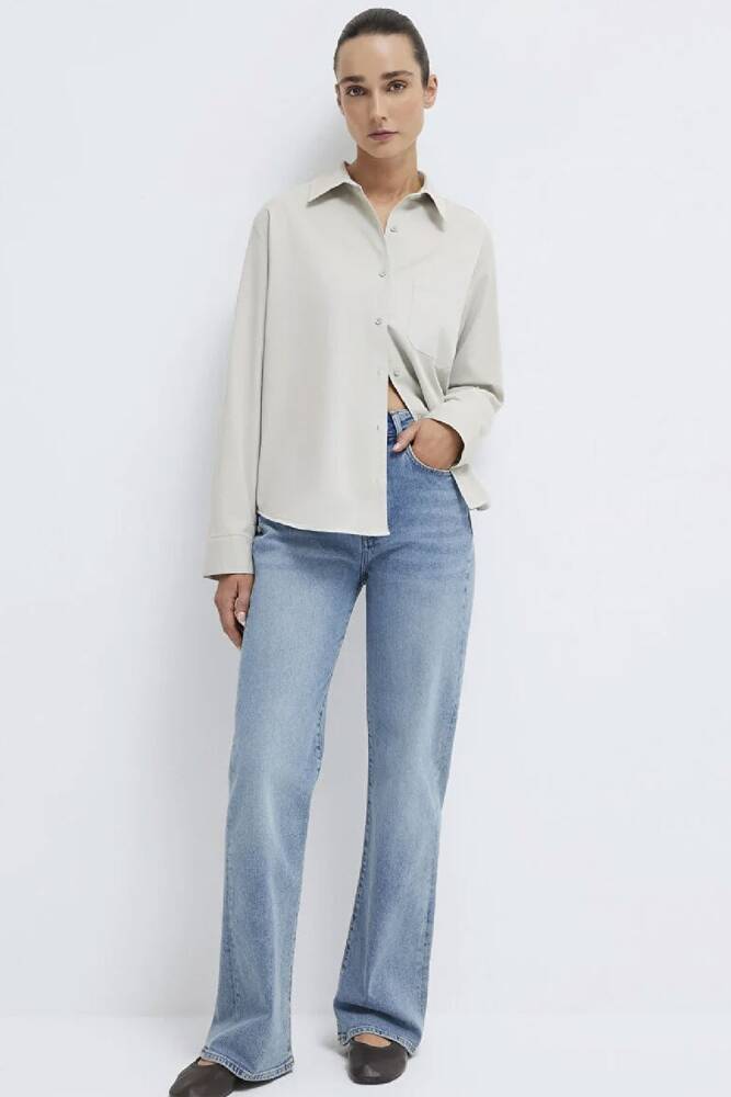 Kadın Uzun Kollu Dokuma Gömlek 1211385-80618 Gri 