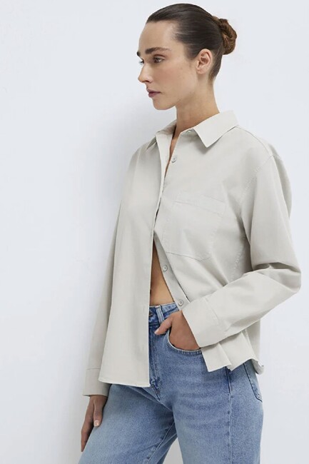 Kadın Uzun Kollu Dokuma Gömlek 1211385-80618 Gri (2)