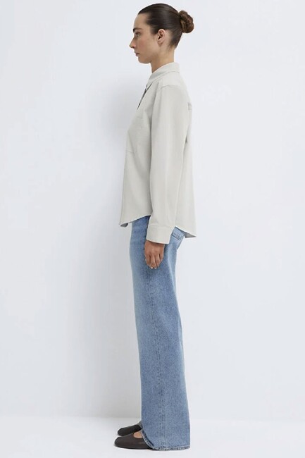 Kadın Uzun Kollu Dokuma Gömlek 1211385-80618 Gri - Thumbnail