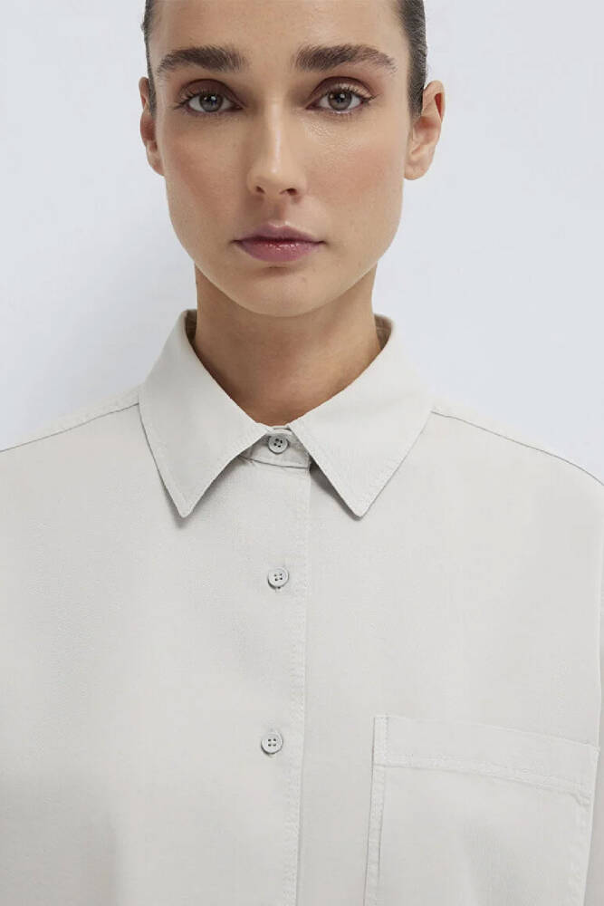 Kadın Uzun Kollu Dokuma Gömlek 1211385-80618 Gri 