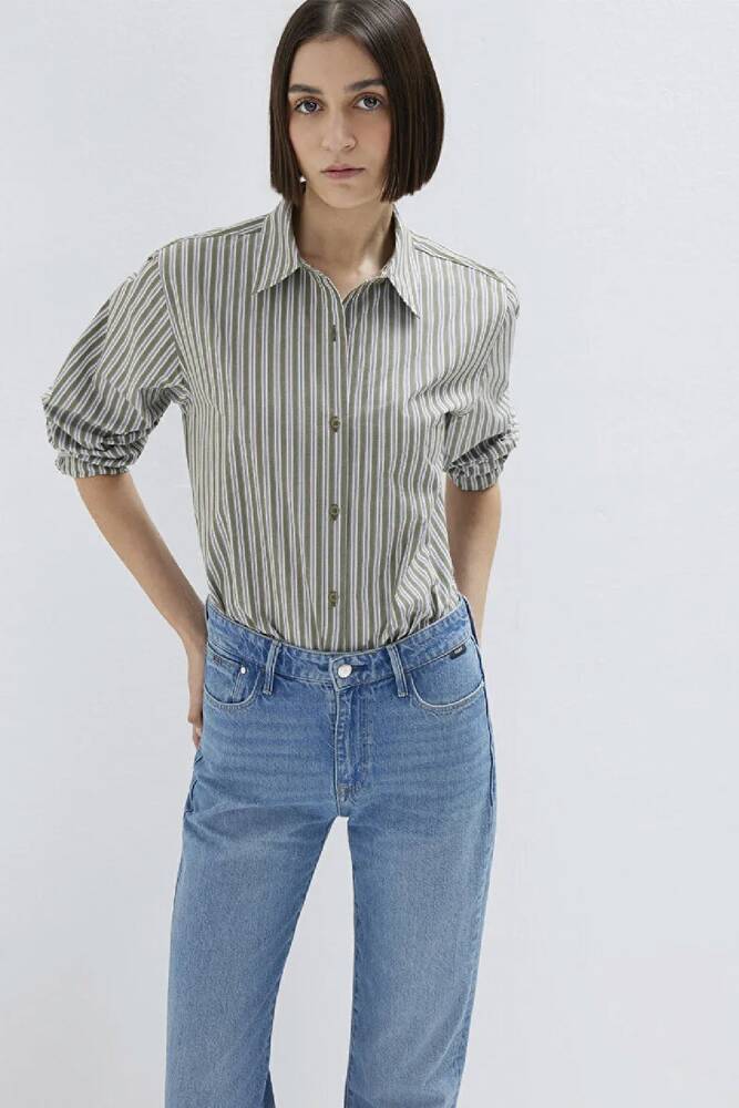 Kadın Uzun Kollu Dokuma Gömlek 1211386-85171 Yeşil 