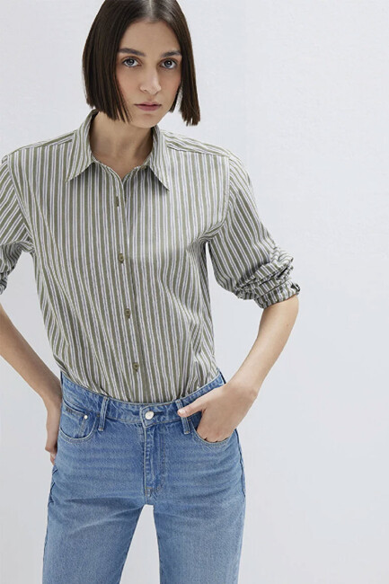 Kadın Uzun Kollu Dokuma Gömlek 1211386-85171 Yeşil (3)