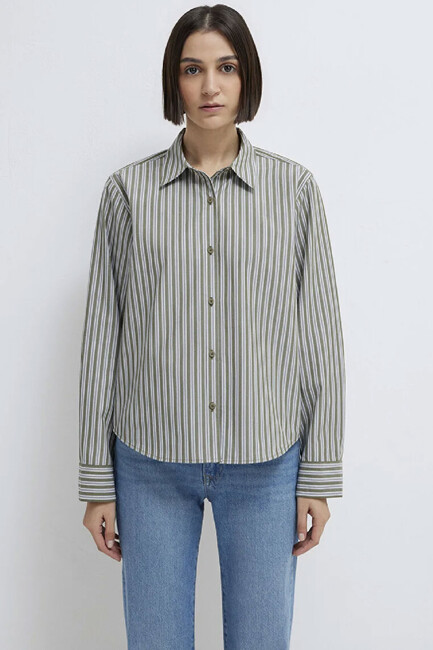 Kadın Uzun Kollu Dokuma Gömlek 1211386-85171 Yeşil - Thumbnail