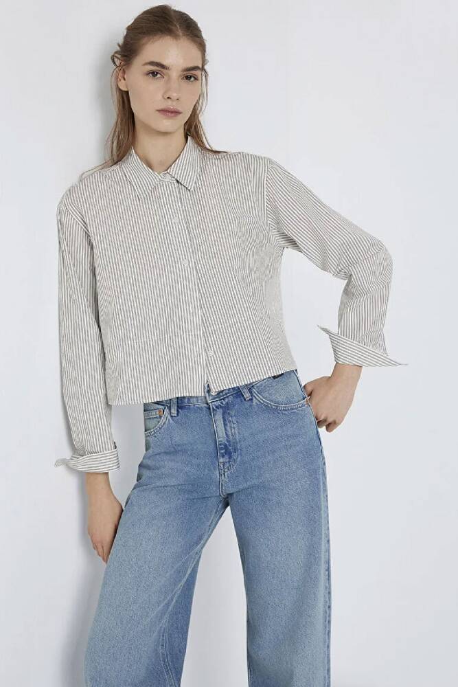 Kadın Uzun Kollu Dokuma Gömlek 1211394-84014 Beyaz 