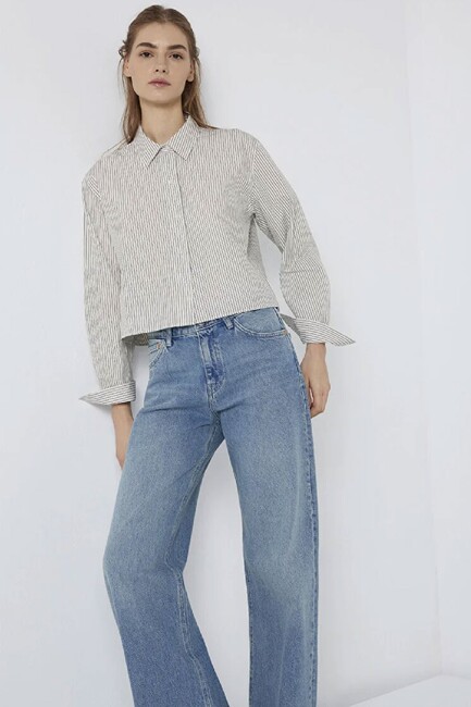 Kadın Uzun Kollu Dokuma Gömlek 1211394-84014 Beyaz (2)