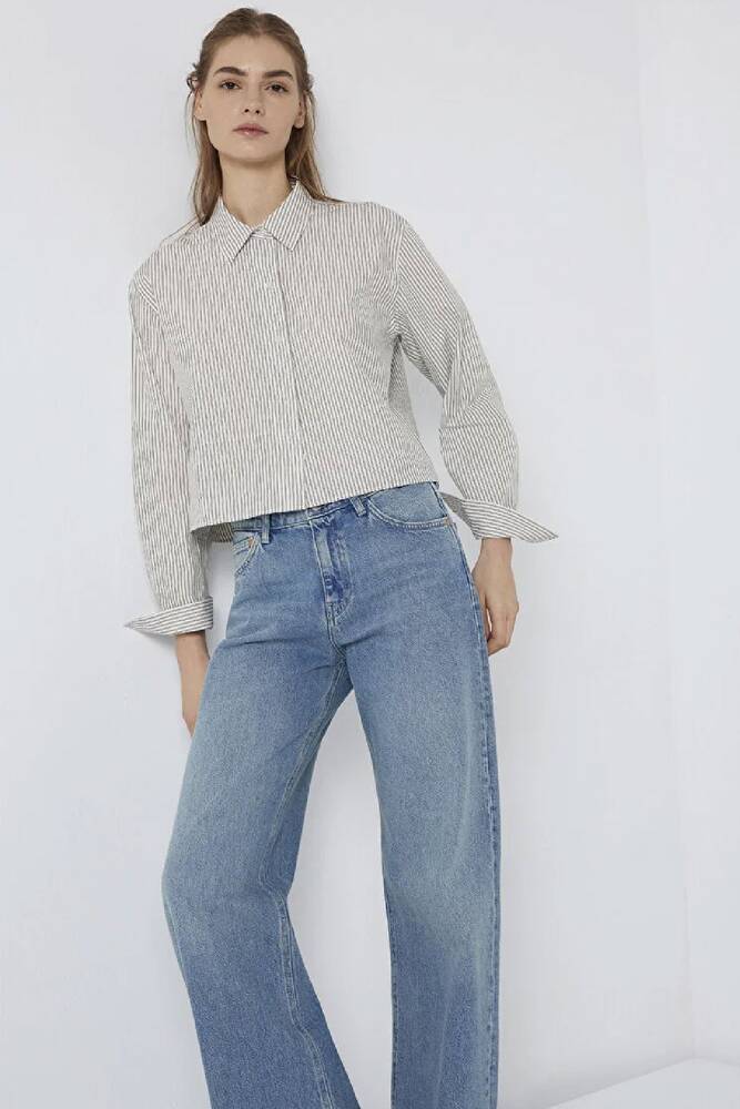 Kadın Uzun Kollu Dokuma Gömlek 1211394-84014 Beyaz 