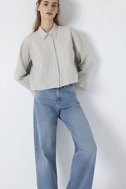 Kadın Uzun Kollu Dokuma Gömlek 1211394-84014 Beyaz (3)