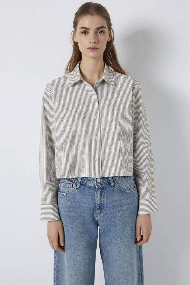 Kadın Uzun Kollu Dokuma Gömlek 1211394-84014 Beyaz 