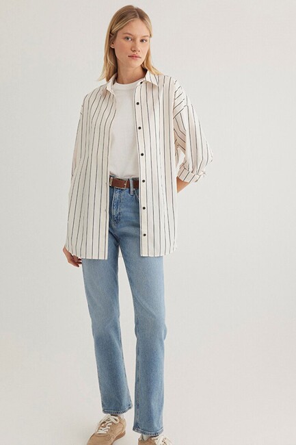 Kadın Uzun Kollu Gömlek 1210421-89319 Ekru (1)