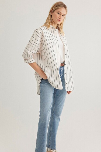 Kadın Uzun Kollu Gömlek 1210421-89319 Ekru (2)