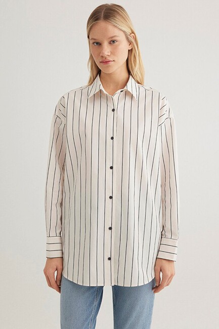 Kadın Uzun Kollu Gömlek 1210421-89319 Ekru - Thumbnail