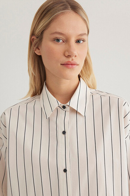 Kadın Uzun Kollu Gömlek 1210421-89319 Ekru - Thumbnail