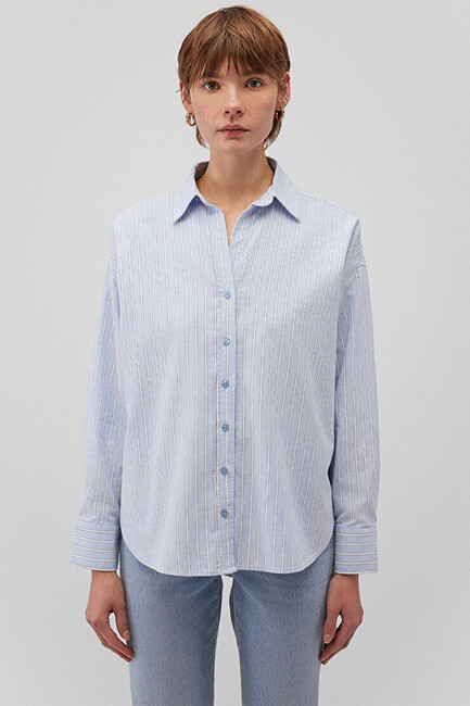 Kadın Uzun Kollu Gömlek 1210647-84005 Mavi - Thumbnail